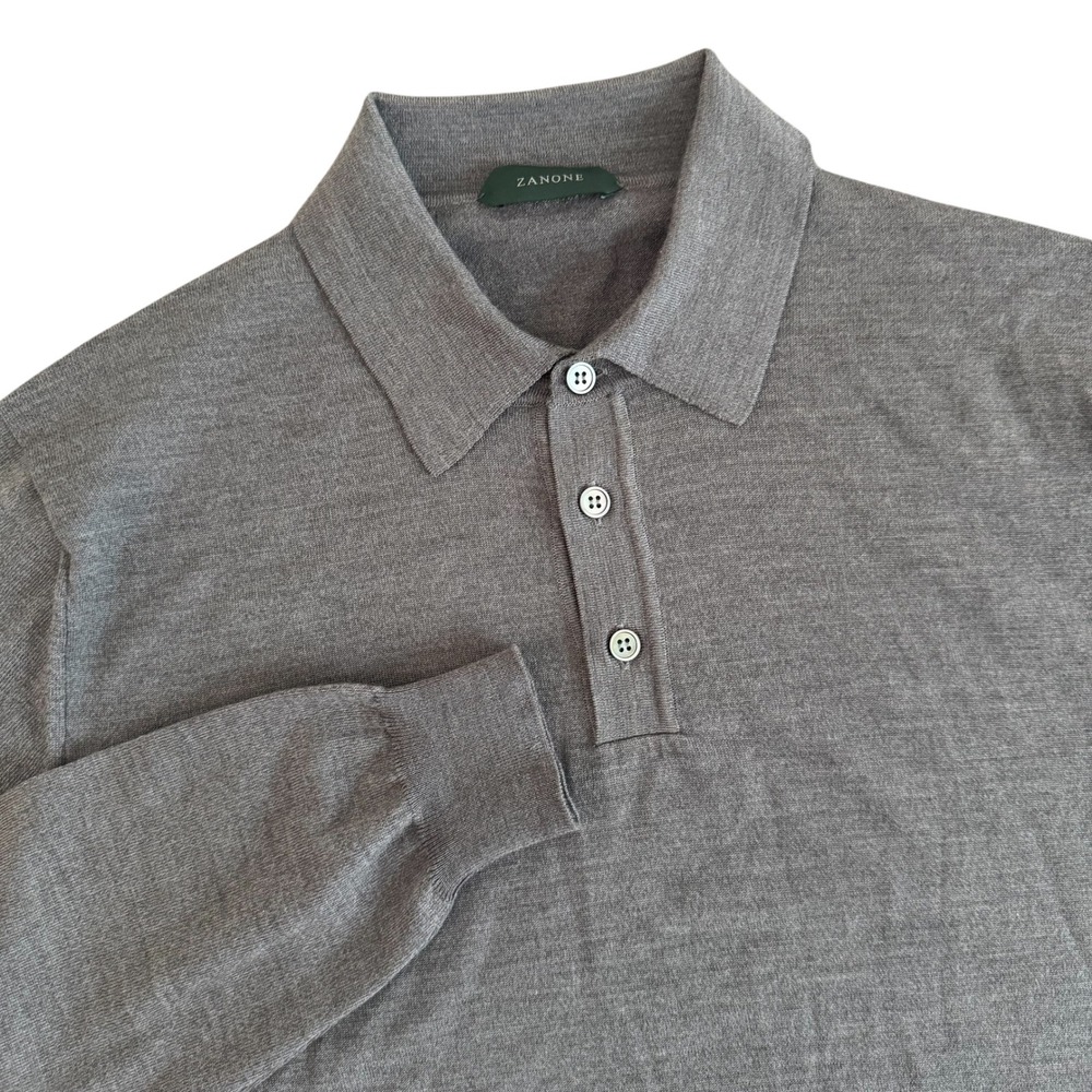 Zanone 52 Grey Flexwool Long Sleeve Made in Italy Men's Polo Sweater